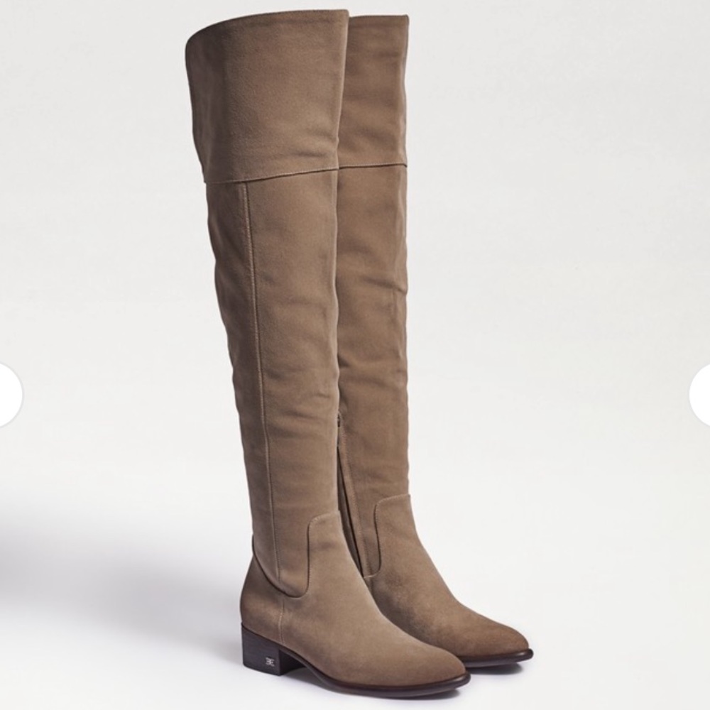 Like New Sam Edelman Howie Over The Knee Boot Suede Taupe Beige Pointed Toe